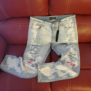 Amiri Jeans blue,green,and red with rhines…